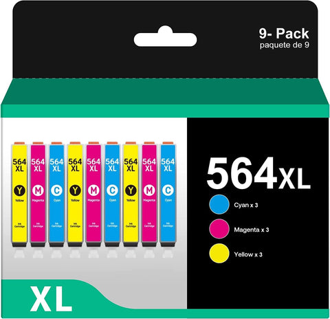 564XL High Yield Ink Cartridges, Replacement for HP 564 Combo Pack to use with Photosmart 7520 6520 5520 5510, OfficeJet 4620 4622, DeskJet 3520 3522 (3 Cyan, 3 Magenta, 3 Yellow, 9 Pack)