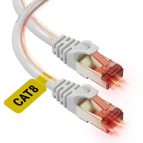 Cat 8 Ethernet Cable 100ft - High Speed Cat8 Internet WiFi Cable 40 Gbps 2000 Mhz - RJ45 Connector with Gold Plated, Weatherproof LAN Patch Cord Cable for Router, Gaming, PC - White - 100 feet