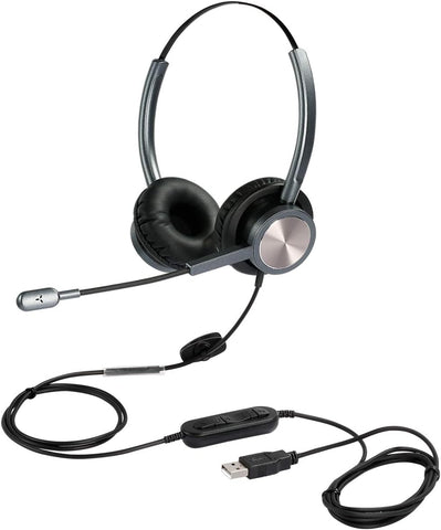 N/X USB Headset with Microphone Noise Cancelling and Volume Controls, Computer Headphone Headset with Voice Recognition Mic for UC Softphones Business Skype Lync Conference Online Course and More