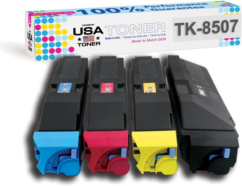 MADE IN USA TONER Replacement for Kyocera TK-8507, Copystar TK-8509, TASKalfa 4550ci, 4551ci, 5550ci, 5551ci (Black, Cyan, Yellow, Magenta, 4 cartridges)