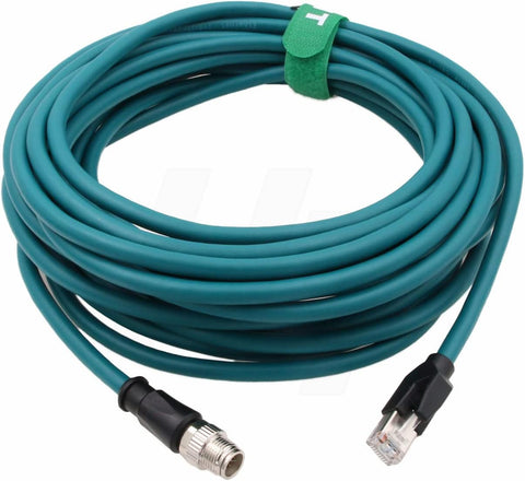 HangTon M12 Ethernet 8 Pin X-Coded RJ45 Gigabit Cable CAT-7e for Basler Cognex IS2000 7000 8000 Industrial Camera Sensor (15 Meter)