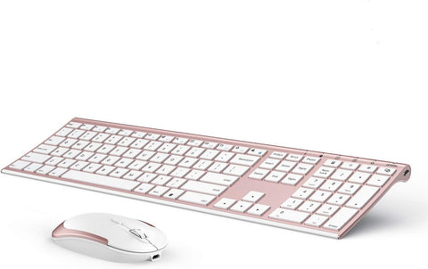 Wireless Keyboard and Mouse, Vssoplor 2.4GHz Rechargeable Keyboard and Mouse Combo with Nano USB Receiver for Windows, Laptop, PC, Notebook, Computer-Rose Gold