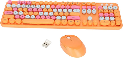 Wireless Keyboard and Mouse Combo, Ergonomic Cute 104-Key Retro Round Keycaps Keyboard, 5 Buttons Mouse for Windows, Laptop, Computer, Desktop, PC, etc(Orange)