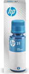 HP 31 | Ink Bottle | Cyan |Up to 8,000 pages per bottle|Works with HP Smart Tank Plus 651 and HP Smart Tank Plus 551 | 1VU26AN