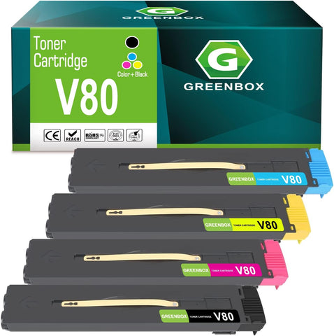 GREENBOX Compatible V80 High Yield Toner Cartridge Replacement for Xerox 006R01642 006R01643 006R01644 006R01645 for Xerox Versant 80 180 280 Printers (Black Cyan Yellow Magenta, 4 Pack)