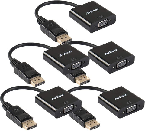 Anbear DisplayPort to VGA Adapter, Display Port to VGA Converter Gold Plated (Male to Female) for DisplayPort Enabled Desktops and Laptops to VGA Converter Connect Displays (Black, 5 Pack)
