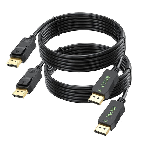 UVOOI DisplayPort Cable 10ft 2-Pack, 4K Display Port Cable High Speed DP to DP Cord (4K@60hz, 2K@144Hz & 165Hz, 1080P@144Hz, 3D)