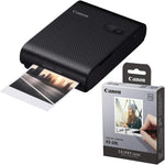 Canon SELPHY Square QX10 Compact Photo Printer, Black SELPHY Color Ink/Label Set XS-20L 20 Sheets