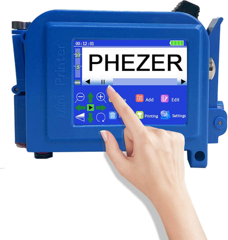 Phezer Upgraded Mini Inkjet Printer for All Materials PC11 Plus, 25 Languages & Quick-Drying Ink Cartridge, Portable Pocket Marking Device for Date Time Barcode Logo Qrcode Batch Number Image Icons