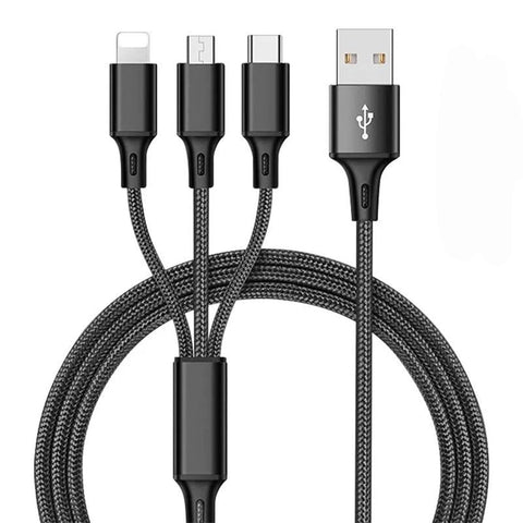 Phone USB Charger Cable, 4ft Multi Charging Cable Nylon Braided Multiple USB Cable Universal 3 in 1 Charging Cord Adapter with Type-C, Micro USB Port Connectors for Cell Phones and More (Black)