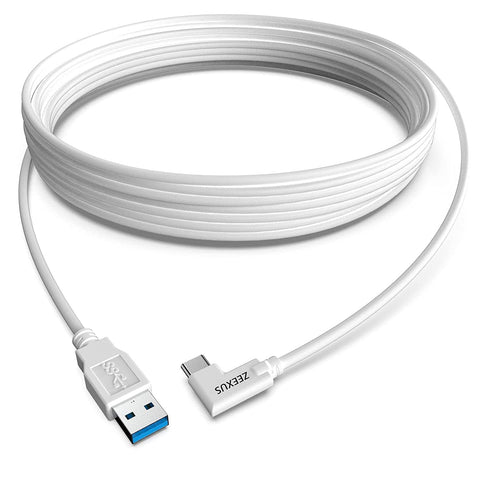 ZEEXUS USB-A to USB-C Cable - 16 FT Charger Cord 90 Degree Angled - USB 3.2 Gen1 5gbps White
