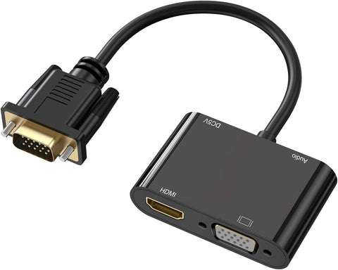VGA to HDMI VGA Adapter, Dual Display 1080P VGA to HDMI VGA Splitter Converter with Charging Cable and 3.5mm Audio Cable for Computer, Desktop, Laptop, PC, Monitor, Projector and More