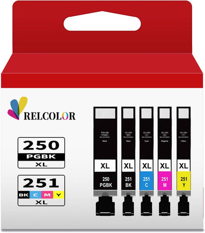 PGI-250XL CLI-251XL 250XL 251XL Ink Cartridge Replacement for Canon Ink 250 and 251 XL PGI250 CLI251 Combo for Canon PIXMA MX922 MX920 IX6820 MG7520 IP8720 MG5520 MG7120 MG5420 IP7220 Printer 5-Pack