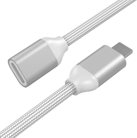 Braided Extender Adapter Cable Male to Female Pass Video Audio Data and Charging. EMATECABLE Female to Male i-OS Extension Cord Made of White Braided & Silver Aluminum. (6.6Ft / 2M)