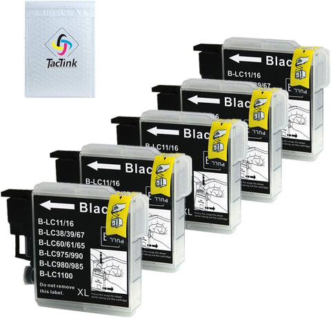 TacTink LC61BK Ink Cartridge Compatible for Brother LC61 LC65 XL LC-61 LC61BK, Work with Brother MFC-495CW MFC-490CW MFC-5895CW MFC-6490CW MFC-5490CW MFC-6890CDW (Black, 5-Pack)