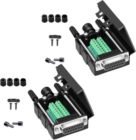 ANMBEST DB15 Solderless Serial to 15-pin Port Terminal Female Adapter Connector Breakout Board with Case Long Bolts Nuts (2PCS Female)