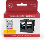 for Canon Printer Ink 243 244XL Replacement for Canon Ink Cartridges 243 and 244 for Canon 243 Black Ink PG-243 Black PG 245XL CL 246XL for Canon Pixma MG2522 TS3322 TS3122 MX492 TR4520 TS3300 TR4500