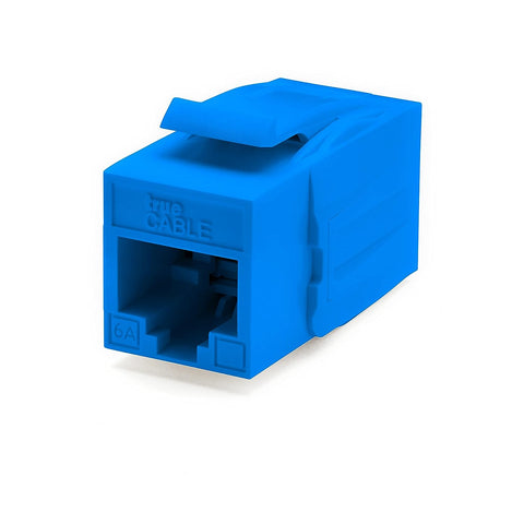 trueCABLE Cat6A Keystone Jack Coupler, Unshielded (UTP), PoE++ (4PPoE), UL Listed, ETL Verified, ANSI/TIA 568-2.D Cat 6A Performance Compliant, Female to Female RJ45 Couplers, Blue, 12 Pack