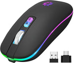 KBCASE LED Wireless Mouse Silent Bluetooth Mouse 2.4G Rechargeable Wireless Computer Mouse Bluetooth Wireless Mouse for Laptop, MacBook, iPad, Chromebook, with USB & Type-c Receiver