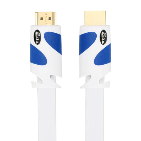 Postta Flat HDMI Cable 30 Feet Flat HDMI 2.0 Cord Support 4K, 3D, 2160p, 1080p, Ethernet and Audio Return-White-Blue