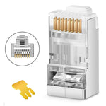 JODROAD Shielded RJ45 CAT5 CAT6 Pass Through Connectors - Pass Through Modular Plugs Gold Plated 3 Prong 8P8C Ethernet Ends for Solid Wire and Stranded Cable(50pcs)