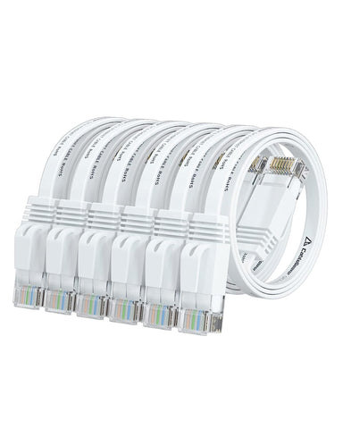 Cat 6 Ethernet Cable 1.5ft (6 Pack) (at a Cat5e Price but Higher Bandwidth) Flat Internet Network Cable - Cat6 Ethernet Patch Cable Short - Withe Cat6 Computer Cable with Snagless RJ45 Connectors