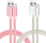 2 Pack USB A to Type USB C Nylon Braided Wire, 6 Ft 1 White 1 Pink CableA2C6FTX2 0