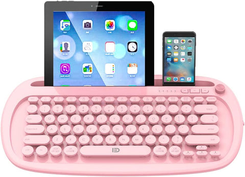 Attoe Bluetooth Keyboard, Typewriter Style 2.4G Wireless Keyboard with Phone Stand Holder, Ultra-Thin 3 Channel Portable Computer Keyboard for Tablet Laptop PC Mac (Pink)…