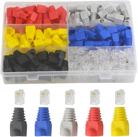 WMYCONGCONG 200 PCS RJ45 Connectors Cat6 RJ45 Ends Cat5e Cat5 Connectors 8P8C Connector Crimp Ends with RJ45 Strain Relief Boots 5 Colors