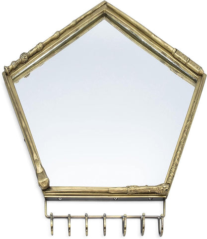 Harry Potter Wand Wall Mirror with Jewelry Hooks Storage Rack Organizer | Hanging Vanity Mirror For Entryway Living Room, Coat Rack Wall Mount, Home Decor Room Essentials | Wizarding World Gifts