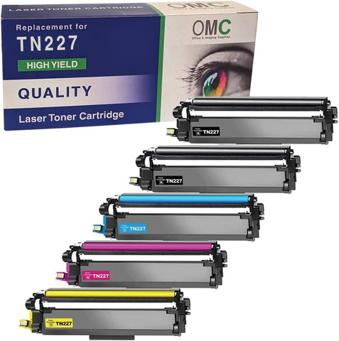 OMC Compatible Toner Cartridge Replacement for Brother TN227 TN227BK TN227C TN227M TN227Y High Yield Compatible with HL-L3290CDW, HL-L3210CW, MFC-L3750CDW, MFC-L3710CW Printer (5 Pack Color Set)