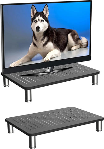 Husky Mounts Monitor Riser Laptop Stand, Adjustable Legs, Stackable, 14.5" x 9.25" x 3.25" Max Height, Matte Black Steel (Black, 2-Pack)