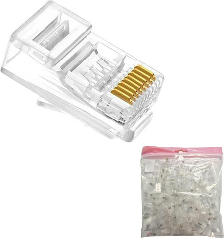 100-PACK Cat6 Pass Through Connector, Cat6 / Cat5e RJ45 Connector, Ethernet Cable Crimp Connectors UTP Network Plug for Solid Wire and Standard Cable, Transparent