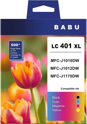 BABU Compatible Ink Cartridge Replacement for Brother LC401 LC401XL Use for Brother MFC-J1010DW MFC-J1012DW MFC-J1170DW Printer (1 Black,1 Cyan,1 Magenta,1 Yellow 4-Pack)