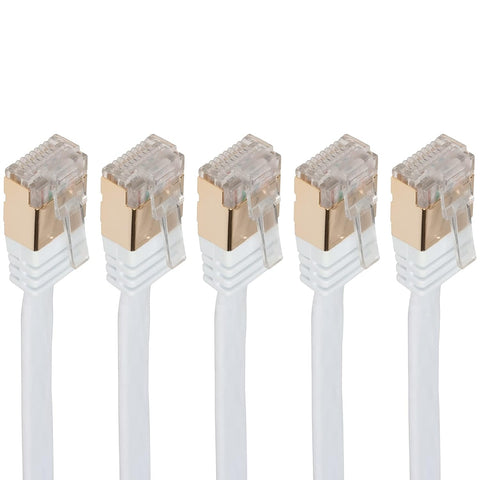 GESS Technologies Cat 7 Flat Ethernet Cable 5 Pack White 10ft 10Gbps High Speed Performance Snagless Network LAN UTP 600MHZ Patch Cord Internet RJ45 Internet Cable - 10 Feet
