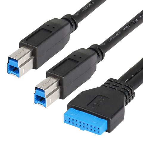 CERRXIAN 0.5m USB 20PIN to Dual USB B 3.0 Cable,20PIN Female to 2X 3.0 USB B Male Compatible with Printers,External Hard Drivers,Scanner,USB Hub and More Devices