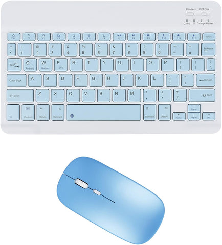 Keyboard and Mouse Combo, Rechargeable 3 DPI Adjustable Ultra-Thin 2.4 GHz Wireless Bluetooth Keyboard and Mouse for Apple iPad iPhone Samsung Tablet Phone Smartphone iOS Android Window(Blue)