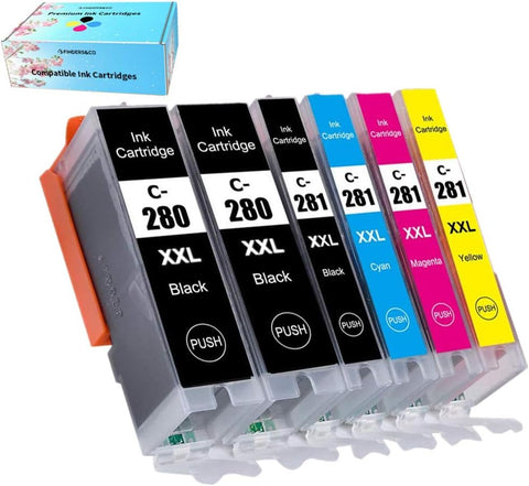 F FINDERS&CO 6-Pack Compatible Canon 280 281 XXL PGI-280XXL CLI-281XXL Ink Work with Canon PIXMA TS9120 TS6320 TS8120 TS8220 TS8320 TS8100 TS8200 TS8300 TS9100 (2PGBK 1BK 1C 1M 1Y)