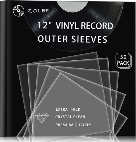 Vinyl Record Outer Sleeves 50 Pack for 12 inch Records, Loose fit, Clear Cover Protective, 3mil+ Thick, 12.79” x 12.79”, Fit for Single & Double LP Storage