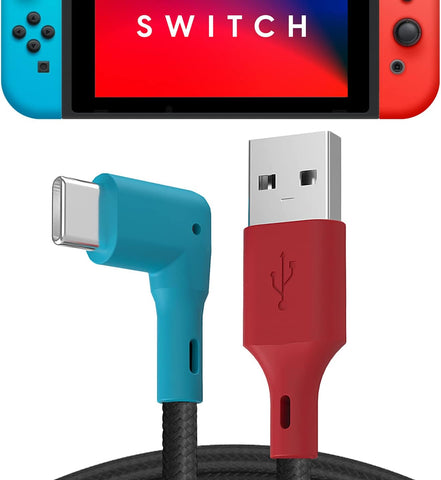 TALK WORKS USB-C Cable - Right Angle, 10 ft. - Fast Charging Cable Compatible with Nintendo Switch, Switch Lite, and OLED - Angled Long Cable for Comfortable Mobile Gaming