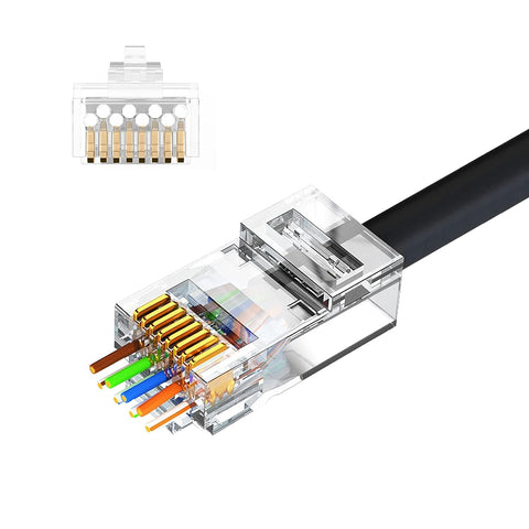 Cat6 RJ45 Pass Through Connector, CNCOB Ethernet Cat 6 Cat5e RJ-45 Ends with Gold Plated UTP Network Plug for Standard Cable 50pcs