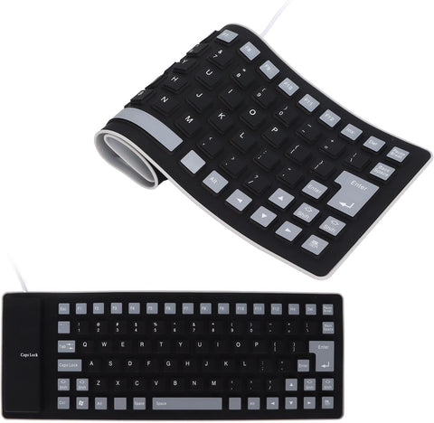 Silicone Keyboard, Foldable Flexible Keyboard USB Wired Gaming Keyboard, 85 Keys, Fully Sealed Design, Roll-up Silent Soft Keyboard, Waterproof, Dustproof for PC Notebook Laptop(Black)