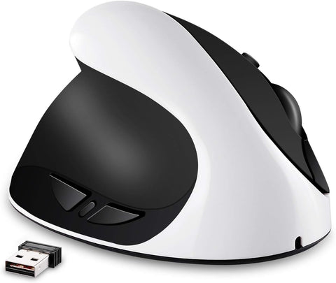 AURTEC Left-Handed Mouse, Rechargeable 2.4G Wireless Ergonomic Vertical Mice with USB Receiver, 6 Buttons and 3 Adjustable DPI 800/1200/1600 for Left Hand, White