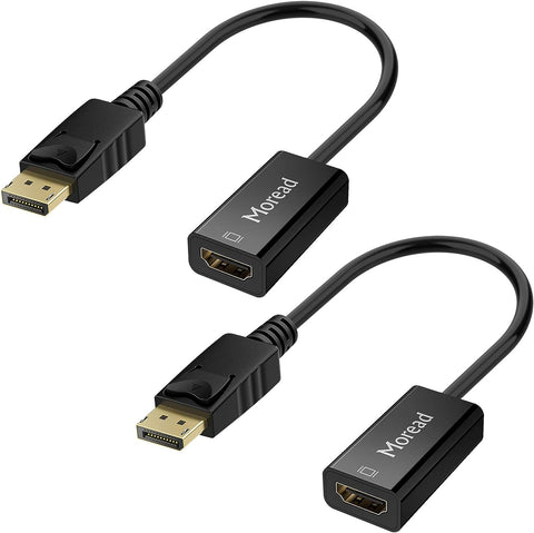 Moread DisplayPort (DP) to HDMI Adapter, 2 Pack, Gold-Plated Uni-Directional Display Port PC to HDMI Screen Converter (Male to Female) Compatible with HP, Dell, Lenovo, NVIDIA, AMD & More, Passive