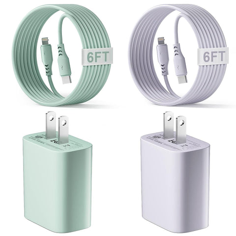 iPhone Charger Fast Charging, [Apple MFi Certified] 2 Pack 20W PD USB- C Fast Wall Charger Block with 6FT Type-C to Lightning Cable for iPhone 14/13/13 Pro/12/12 Pro Max/11/XR,iPad.