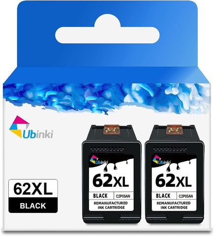 Ubinki 62XL Black Ink Cartridges Replacement for HP Ink 62 XL HP62 HP62XL Ink Cartridge for Envy 5540 5640 5660 7640 7644 7645 OfficeJet 200 250 5740 5745 8040 Printer(2-Pack)