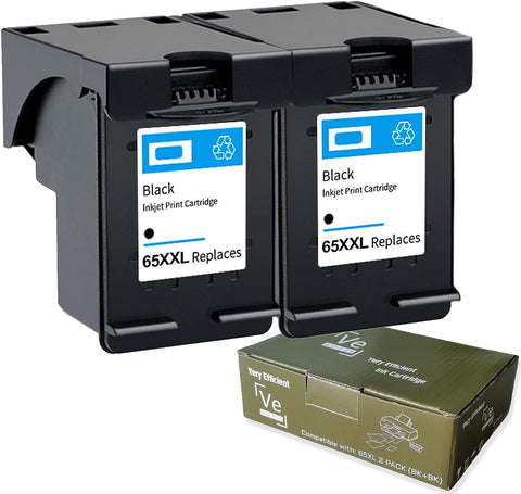 2 Pack 65XL Black Ink Cartridges Combo Compatible Ink Cartridge Replacement for HP 65XL Envy 5055 5000 5058 5052 5034 5032 5030 5014 5012 DeskJet 3755 3700 2600 3752 2622 2655 Printer