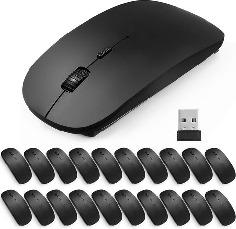 Fabbay 20 Pcs Wireless Mouse Bulk Slim Optical Silent Ergonomic Computer Mouse with USB Receiver Black 1000 DPI 3 Button Cordless Mice Compatible with MacBook/Chromebook Home Office Laptop PC Windows