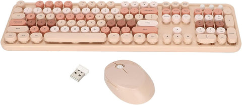 Wireless Keyboard Mouse,104 Keys Ergonomic Cute Desktop Game Keyboard Mouse Kit for Girls for Home Office Work Gaming,Wireless Keyboard & Mouse Combo ForWindows XP,(Sweet Milk Tea Color Mixed Color)