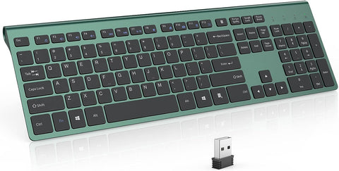 J JOYACCESS 2.4G Wireless Keyboard, Full Size Wireless Keyboard with Numeric Keypad, Rechargeable Ultra Slim Computer Keyboard for Laptop/Desktop/PC/Surface/Smart TV - Peacock Green
